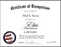 Certificate of Recognition has been awarded to Mark L. Karno for inclusion into Elite American Lawyers